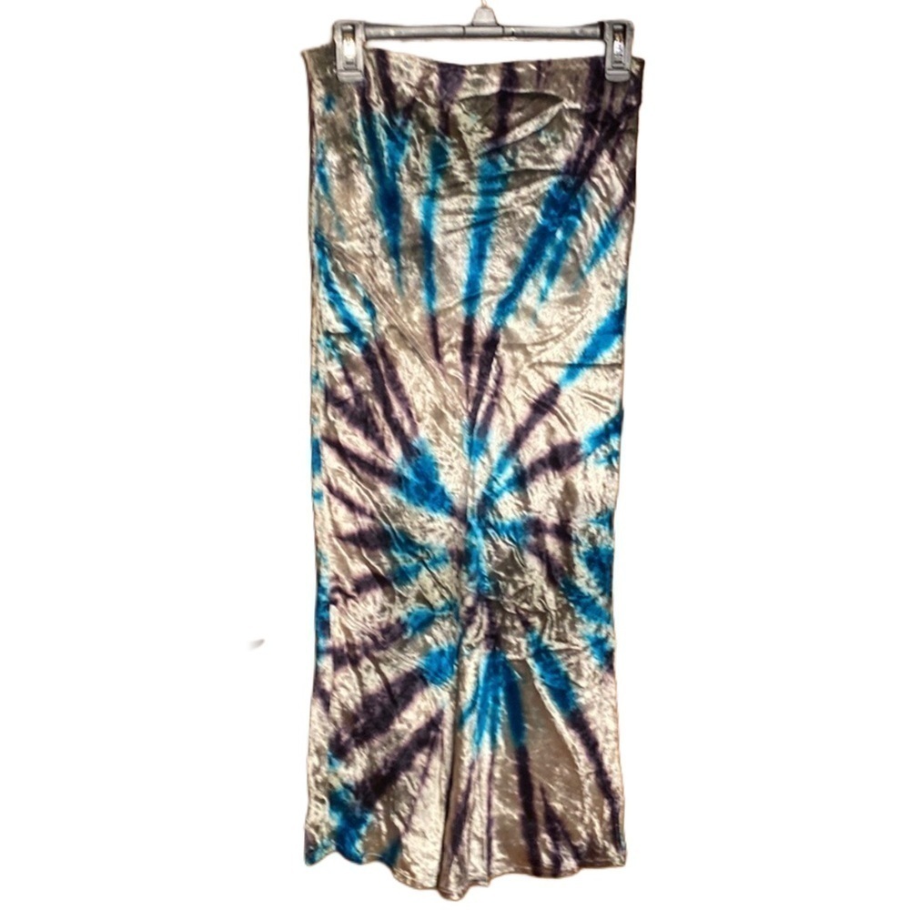 FREE PEOPLE SERIOUS SWAGGER VELVET TIE DYE TEAL Silver maxi mermaid SKIRT Sz S